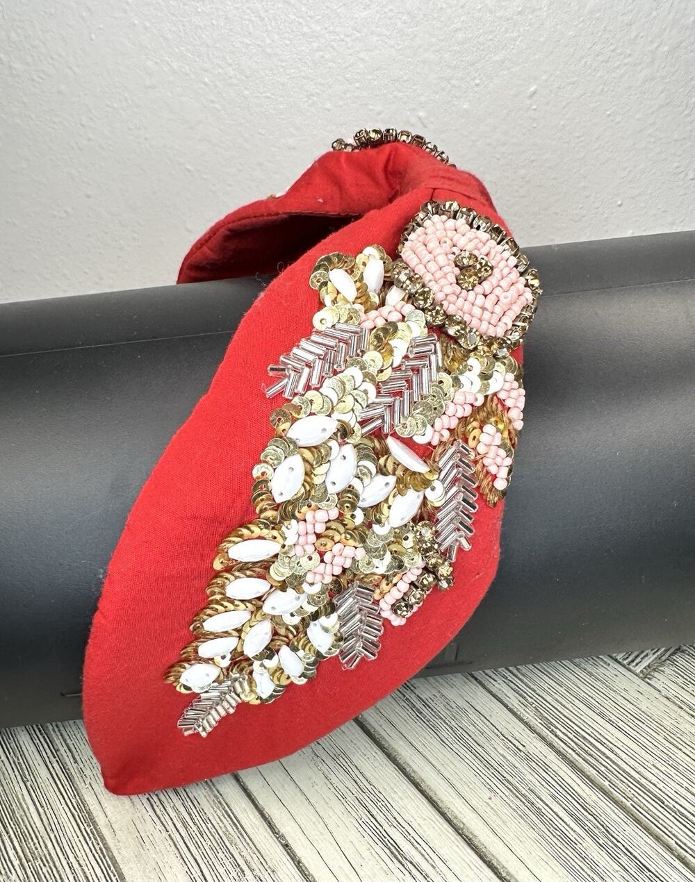 Red Knot Beaded Sequin Embellished Wide Headband